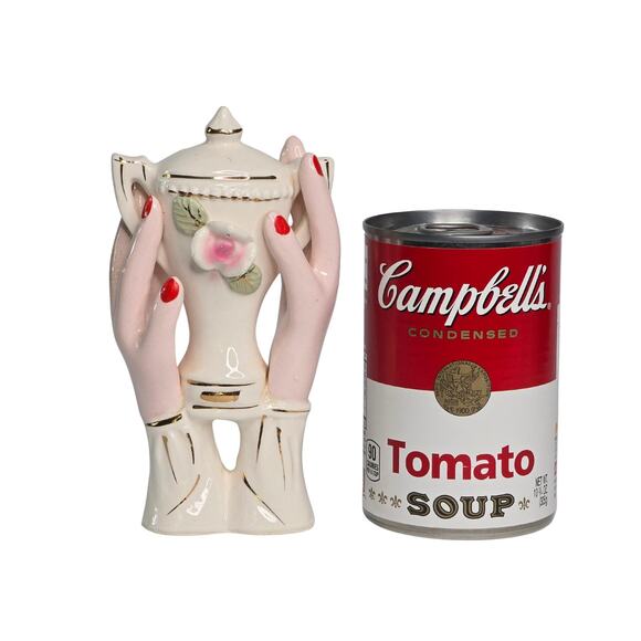 Vintage Hands Holding Vase Mid Century Ceramic, Hands with Red Painted Nails - Picture 8 of 10